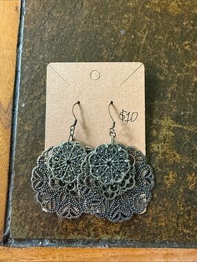 Filigree Drop Earrings in Antique Silver